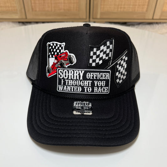Sorry Officer Multi Patch Trucker Hat Racing
